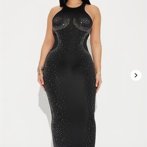 Black Rhinestone Maxi Dress